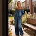Women's Denim Jumpsuit One-Shoulder Sexy Fashion Spring Autumn Romper With Single Row Buttons_ecoleips.com