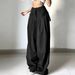 Black Shirring Wide Leg Pants Women High Waist Casual Loose Trousers Streetwear Korean Retro Office Basic Y2K Lady Fashion_ecoleips.com