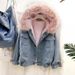Stylish Winter Hooded Fleece-Lined Denim Jacket For Women - Cozy Short Padded Coat With Sherpa Lining (Pink, Gray, White)_ecoleips.com