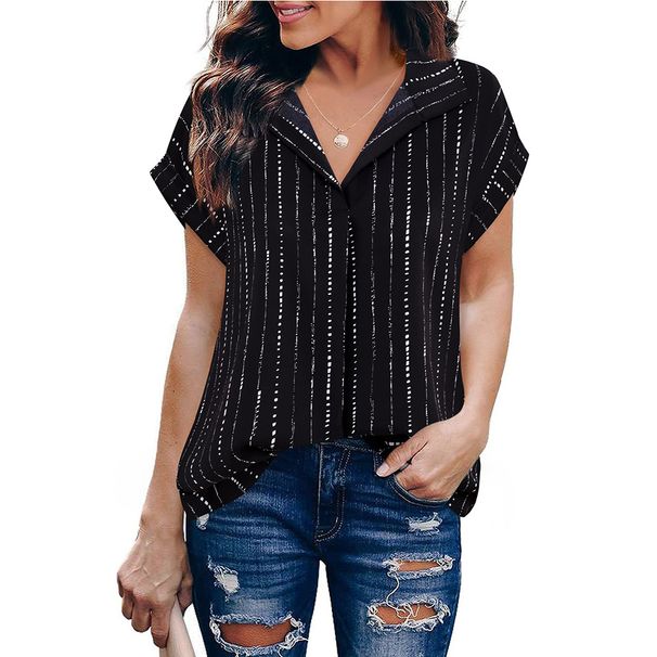 Women's Floral Print Short Sleeve Shirt Casual Loose Fit Blouse Comfortable Polyester Chiffon Top For Spring Summer_ecoleips.com