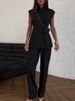 K Women's New Style Temperament Double Breasted Waisted Vest Top High Waisted Pants Set. No Accessories_ecoleips.com