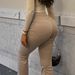 Women's High-Waisted Flared Jeans With Zipper Detail - Stretchy Quilted Denim, Street Style & Comfort Fit, Solid Color Casual Pants_ecoleips.com