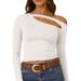 's Best-selling Elegant Commuter Hollow-out Sexy Irregular-neck Slim-fit Long-sleeve Top With T-shirt For Women_ecoleips.com