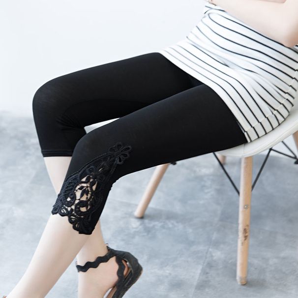 Lace Leggings For Women, Thin Summer Elastic Slimming Tights, Three Quarter Pants For Wearing Inside And Outside_ecoleips.com