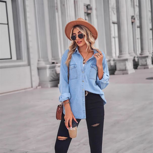 Oversized Denim Shirt Jacket – Slimming Button-Down Long Sleeve With Relaxed Fit (S-XL, Light Blue, Versatile Layering Staple For Work & Weekend)_ecoleips.com