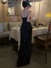 Hugcitar 2025 Fashion Diamonds Black Slips Backless Sexy Bodycon Maxi Dress Summer Women Elegant Outfits Wedding Party Birthday_ecoleips.com