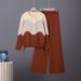 Dopamine Women's Outfit Set Loose Fitting Trousers Hooded Sweater Casual Knit Two Piece Set plus Size_ecoleips.com
