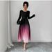 Women's Gradient Color Maxi Dress - Elegant Ombre Flowy Dress For Fall (Breathable Fabric, Comfortable Fit, Versatile Occasion Wear)_ecoleips.com