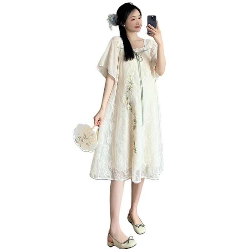 Summer New Korean Fashion Embroidered Maternity Dress_ecoleips.com