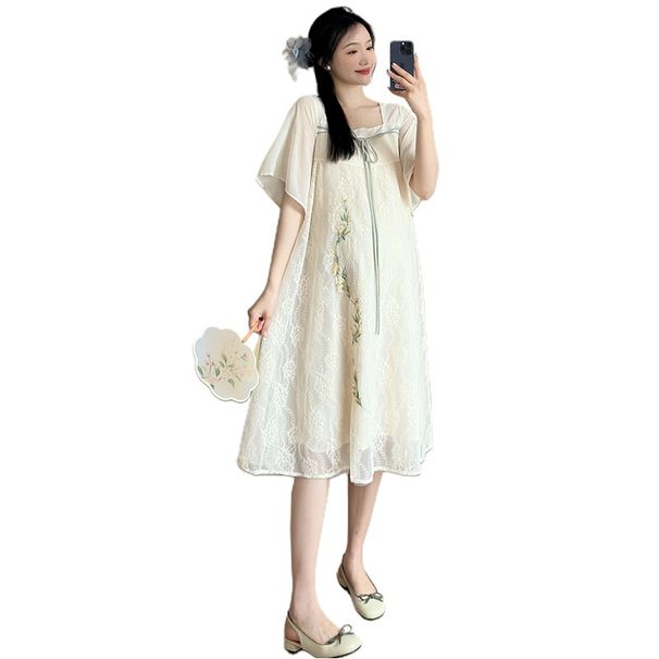 Summer New Korean Fashion Embroidered Maternity Dress_ecoleips.com