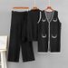 Women's Three Piece Set Casual Fashion Autumn Winter Loose Knitted Top Long Vest Wide Leg Athletic Pants_ecoleips.com