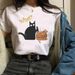 European And American Cross-border Foreign Trade Clothing, Cat Drinking Coffee Print Round Neck Short-sleeve Women's_ecoleips.com