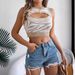 Real Shot Of 2026 Summer Hollow-out Contrasting Color Zebra Print Cropped Knit Top For Vacation. Cross-border_ecoleips.com