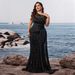 Elegant Sequined Fitted V Neck Sleeveless Cocktail Dress plus Size European American Style for Evening Parties And Banquets Mothers_ecoleips.com