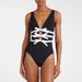 European And American Swimwear New V-neck Bow Hollow Black And White One-piece Swimsuit Suit Women's Cross-border_ecoleips.com