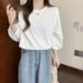 New Lantern T-Shirt For Women, Spring And Autumn 2022, Loose Fit, Versatile, Three-Quarter Sleeve Top, Base_ecoleips.com