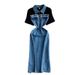 Retro Cowgirl Denim Dress – High-Waisted Fringe Zip-Up Mini Dress With Thigh Slit, Vintage Y2K Style For Summer_ecoleips.com