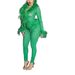 New Solid Color Fashion Fur Collar Trendy Lace Up Top Tight Stretch Trousers Suit_ecoleips.com