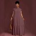 Women's plus Size Loose Fit Dress European American Summer New Style Solid Color Ruffle Sleeve_ecoleips.com