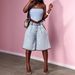 Women's Color Blocked Denim Mid-Length Shorts Light Blue Washed Sexy Style Factory Direct Wholesale Bottoms_ecoleips.com