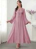 Muslim Dress Women "Elegant Sequined Embroidered Kaftan Dress – Muslim Long Cover-Up With Sparkling Details (Pink/Light Green, M-XL)"_ecoleips.com