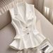 Women's Slim Fit Vest European American Style Suit Collar Double Breasted Bow Solid Color Gold Buttons Ruffled Hem Commuter Jacket_ecoleips.com