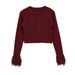 Fall Women's Boho Fringe Knit Cardigan – Long Sleeve Round Neck Polyester Open Front Sweater (S-L, Oversized Fit, Wine Red, Streetwear Chic)_ecoleips.com