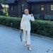 Women's Clothing Autumn Wrinkled Long Sleeved Lace Up Shirt Straight Long Casual Suit_ecoleips.com