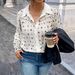 Elegant Women's Blouse With Floral Print & Lace Cutout Design, Polo Collar, Relaxed Fit, Breathable Knit Fabric, Plus Size Options (1XL-4XL)_ecoleips.com