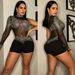 Women's Clothing fashion sexy tight nightclub single-sleeved mesh see-through jumpsuit for women_ecoleips.com