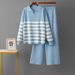 Women's Cross Border Striped Knitted Suit Polo Collar Loose Sweater And Wide Leg Pants Two Piece Set Casual Sports Spring Autumn_ecoleips.com