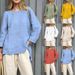 Linen-Blend Relaxed Fit Shirt – Oversized Boho Tunic Top With Roll-Up Sleeves (Sky Blue/Red/Mint/Yellow/White/Beige, Plus Size XXXL)_ecoleips.com