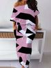 Women's plus Size Geometric Print Two-Piece Set Casual Fashion Skirt And Top Ensemble_ecoleips.com