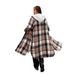 Women's Oversized Plaid Wool Coat – Autumn Winter Long Hooded Trench Coat, Slit Design, Loose Fit, European & American Style (Brown, Sizes S-XXL)_ecoleips.com