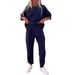 Women's Clothing Solid Color Round Neck Long Sleeved Suit Pocket Trousers Women_ecoleips.com