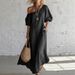Summer Women's Off-the-Shoulder Dress Solid Color Loose Fitting High-End Retro Style_ecoleips.com