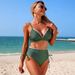 Women's Shell Embroidery Two Piece Swimsuit Solid Color Sporty Floral Design European American Style_ecoleips.com