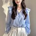 This Year's Popular Beautiful Blouse Has Light Luxury High-end Feel, A French Niche Style, And Is An Exquisite Blue_ecoleips.com