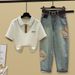 Women's Clothing Fashionable Color Block Loose Fitting Shirt Ethnic Style Trendy Style Jeans Set Women's Clothing Suit_ecoleips.com
