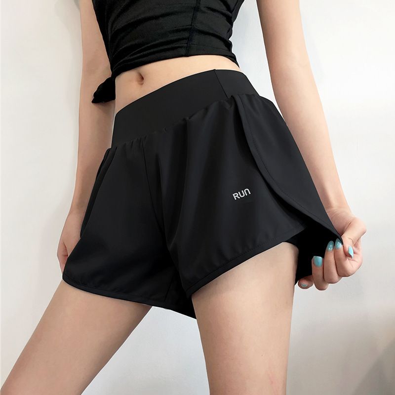 New Style Of Sports Shorts, Fake Two-piece Running Shorts, Quick Drying Anti Glare Yoga Pants, Pocket Fitness Shorts For Women_ecoleips.com