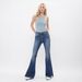 MID RISE FLARE WITH SIDE SLIT Foot Opening Micro Pull Denim Pants For Women_ecoleips.com