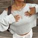 Voya Women's American Style Short Off Shoulder Long Sleeved Top With Slanted Neckline, Sweet And Cool, Spicy Girl Style, Loose Hoodie_ecoleips.com