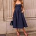 Women's Retro Strapless Denim Dress Dark Blue Cotton Mid-Calf Casual Summer Sexy_ecoleips.com