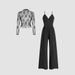 European And American Cross-Border Trade Spring Summer Lace Long Sleeve Camisole Slim Fit Jumpsuit V-Neck Wide-Leg Set_ecoleips.com