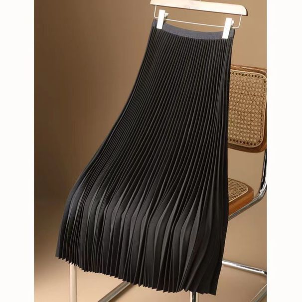 Women's High Waist Satin Pleated Skirt - Mid-Length A-Line Over The Knee Skirt For Summer_ecoleips.com