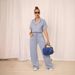 Women's Clothing Solid Color Short Sleeved Shirt Collar Top Long Casual Wide Leg Pants Suit_ecoleips.com