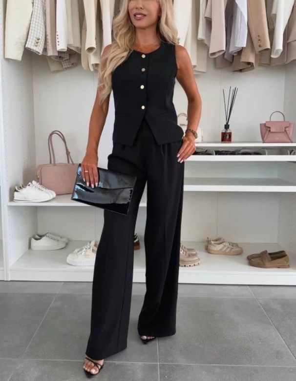 Women's Clothing Vest Casual Pants Two Piece Suit Summer Fashion Sleeveless Top Straight Pants Suit_ecoleips.com