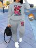 Women's Autumn And Winter Hip-hop Casual Street Lip Print Letter Pattern Print Round Neck Sports Shirt+sports Pants Set-554_ecoleips.com