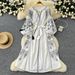 Women's Clothing Women's Bohemian Retro Style Travel Dress Heavy Embroidery Loose Lantern Sleeve Tie Waist For Formal & Casual_ecoleips.com