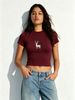 Women's Crop Top - Slim-Fit Short Sleeve T-Shirt With "Dr." Letter & Adorable Deer Print, Y2K Aesthetic Casual Tee For Daily & Streetwear_ecoleips.com
